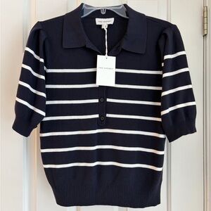 Navy and White Striped V-Neck Sweater by Free Assembly